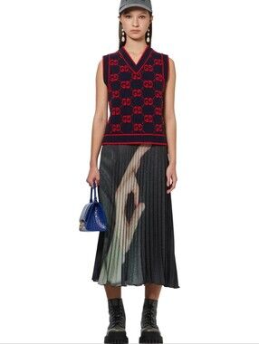 NEW ICONIC MM6 Maison Margiela black Graphic Hand Ok Sign pleated midi skirt 4